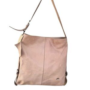 NEW Velez Embossed Large Shoulder Bag Snakeskin Leather Beige Tote Handle Bag